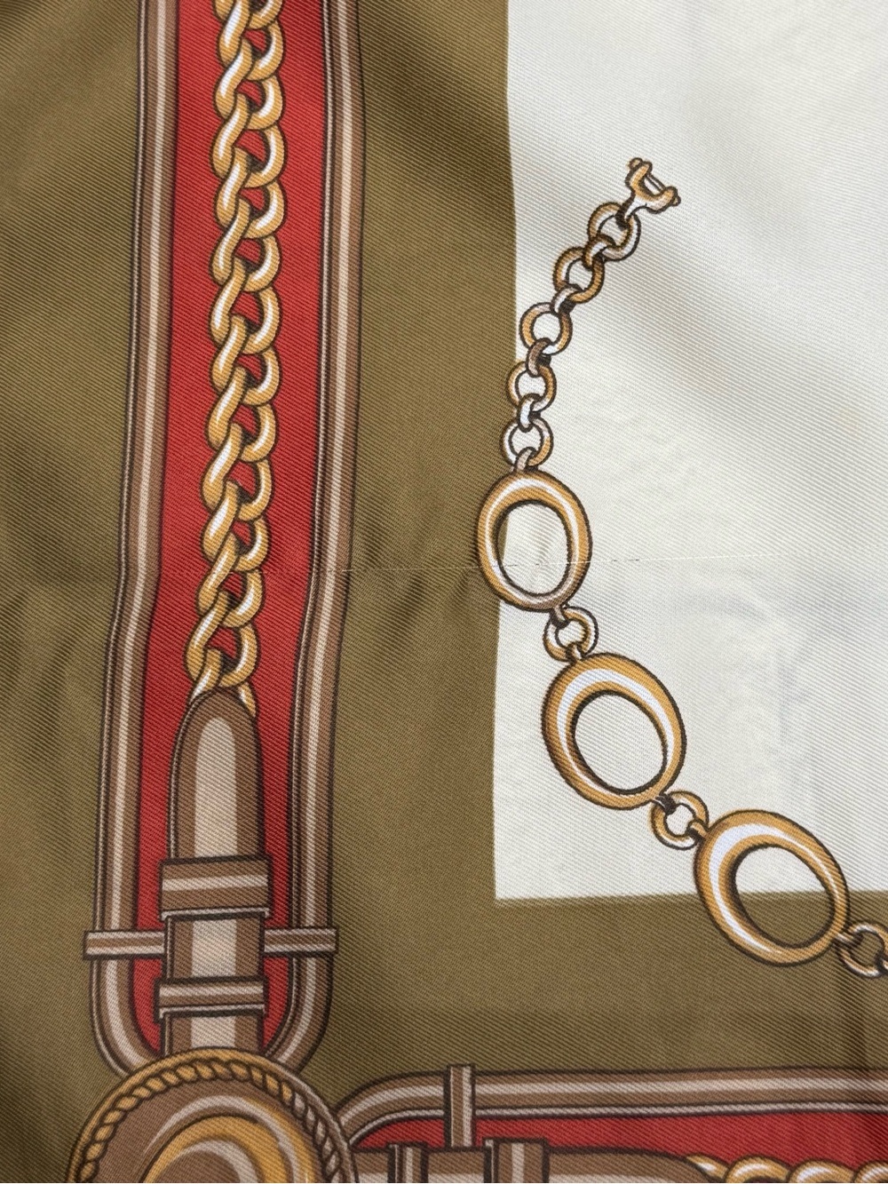 Roger Laurent Paris Equestrian Scarf Olive Red Cream Horse Derby Bridle 29 X 31 - Picture 12 of 12